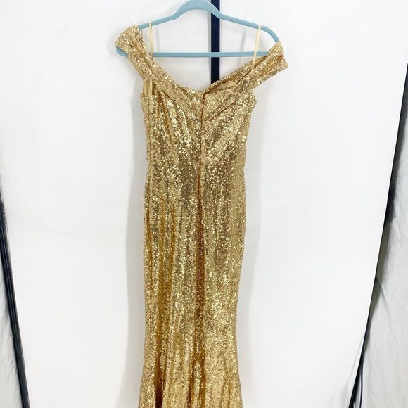 Revelry Bardot Gold Sequin Dress Sz 2 - Picture 7 of 8